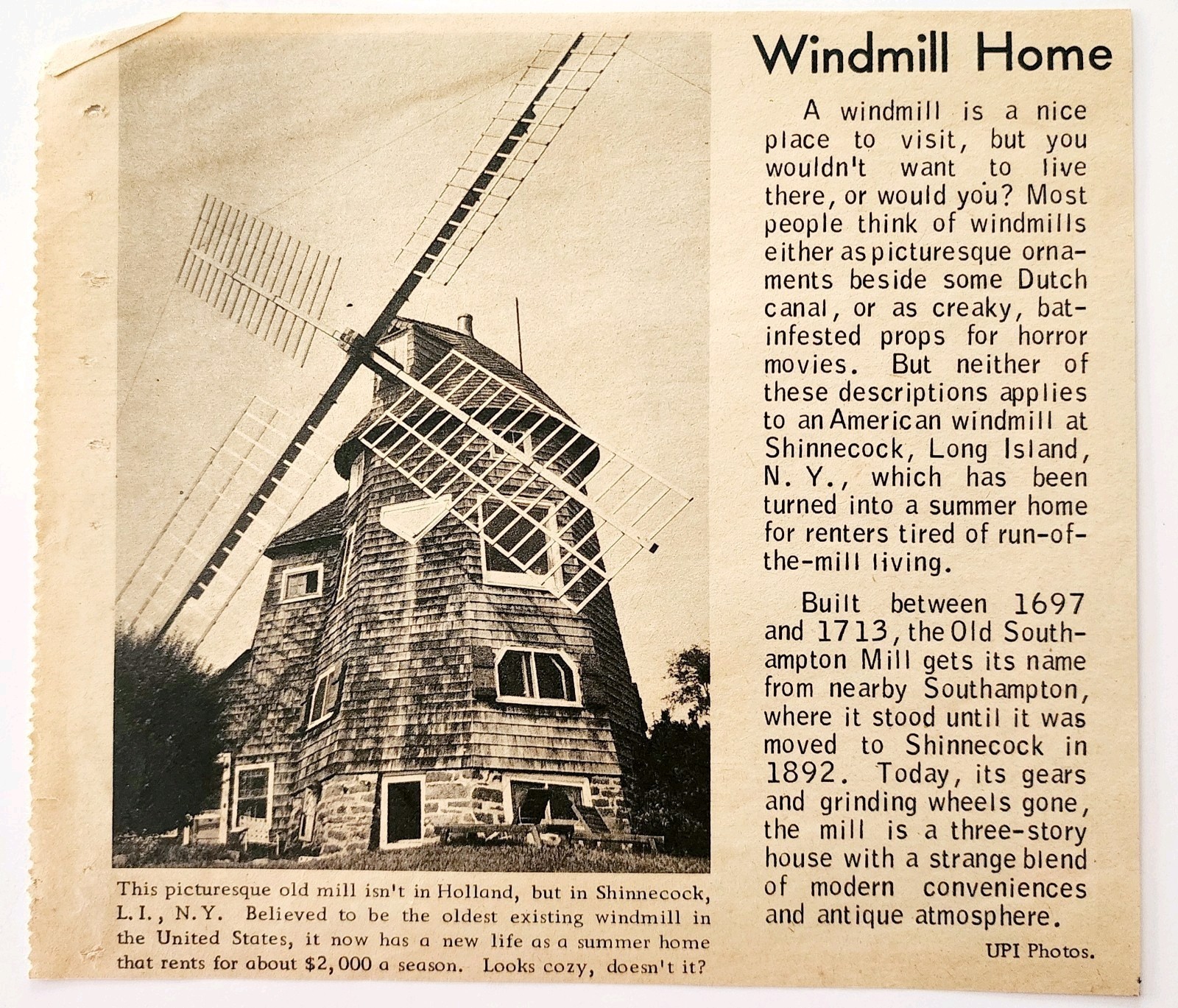 1960s Oldest Existing US Windmill Long Island NY Shinerock Article Roto DWJJ5 Item image 2