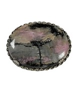 VINTAGE RHODOLITE SILVER PINK BLACK OVAL PENDANT BROOCH STATEMENT TWISTE... - £36.73 GBP