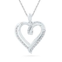10k White Gold Round Diamond Heart Love Fashion Pendant 1/10 Ctw - £155.43 GBP