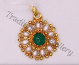 Vintage Ethnic Handmade 22K Yellow Gold Designer Jadau Pearl Pendant Set PP02 - £464.23 GBP