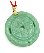 Chinese Green Jade Jadeite Carved Pendant Necklace Red Cord - £58.38 GBP