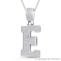 Initial Letter &quot;E&quot; Block Script CZ Crystal 925 Sterling Silver &amp; Rhodium Pendant - £23.00 GBP+