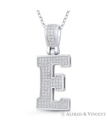 Initial Letter &quot;E&quot; Block Script CZ Crystal 925 Sterling Silver &amp; Rhodium... - £22.03 GBP+