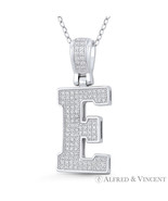 Initial Letter &quot;E&quot; Block Script CZ Crystal 925 Sterling Silver &amp; Rhodium... - $700.73 MXN+