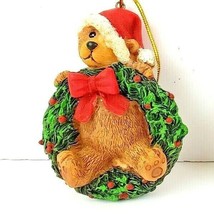 Christmas Bear Wreath Ornaments Hand Painted Set Of 3 All About 3&quot; NWOT - $14.01