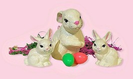 Ceramic Easter Bunny Rabbits Scioto Mold 85 White Glazed Hand-painted 3 ... - $16.29