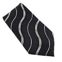 DeSantis Collection Mens Neck Tie Silk Black Silver Curvy Lines Italy Bu... - £16.61 GBP