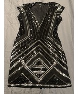 Express Black Silver Sequin Geometric Art Deco Cocktail Dress Size Large - $28.95