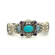 Vtg Signed Sterling Carolyn Pollack Multi Stone Turquoise Braided Bracelet 6 1/4 - £112.29 GBP