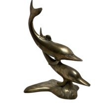 Dolphin Brass Statue 10.5 inches Tall With Patina Home Decor Decoration - $25.73