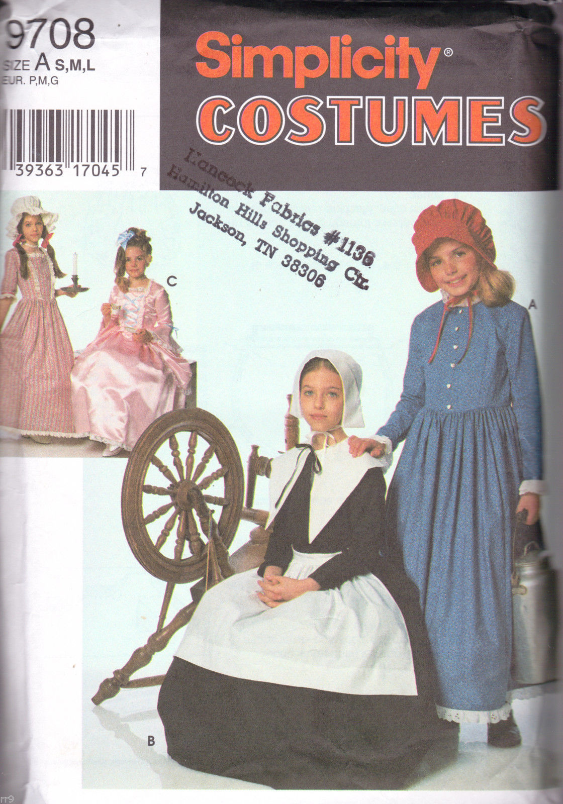 Primary image for Simplicity 9708 Costumes Child's & Girls' Puritan, Centennial, Etc...