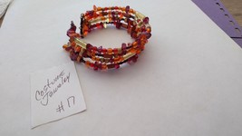 Wire beaded bangle multi color elastic stretch costume bracelet handmade - £7.17 GBP