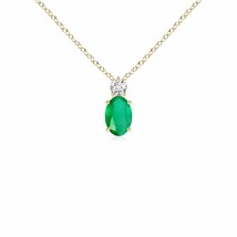 Oval Emerald Solitaire Pendant with Diamond in 14K Yellow Gold (A, Size- 6x4MM) - £349.11 GBP