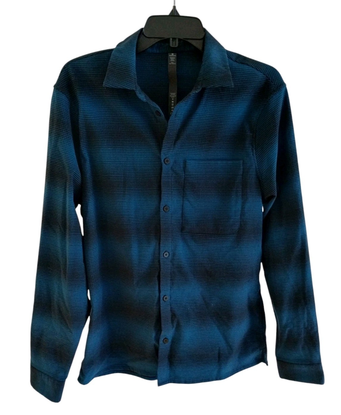 Lululemon Commission Shirt Mens M Blue Black Stripes Button Up Casual Pr... - $49.49