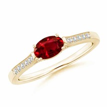 ANGARA East-West Oval Ruby Solitaire Ring with Diamonds for Women in 14K Gold - £1,335.81 GBP