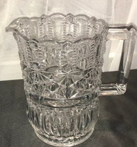 Vintage Heavy Cut Glass Crystal Pitcher, 8”H X 5.75” W, Clear - £18.26 GBP