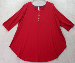 Zenana Premium Blouse Top Womens Size 2X Red Polyester Short Sleeve Henley Neck - £14.50 GBP