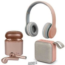 iLIVE 3-Piece Wireless Rose Gold Pink Speaker Headphone Earbud Set Mic B... - £18.66 GBP