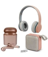 iLIVE 3-Piece Wireless Rose Gold Pink Speaker Headphone Earbud Set Mic B... - £18.67 GBP