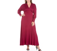 24Seven Womens Plus Red/Burgundy Long Sleeve V Neck Jersy Knit Maxi Dres... - $32.71