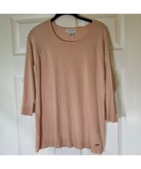 Calvin Klein Peach 3/4 Sleeves Lightweight Sweater Gold Studs Womens Sz M - $23.98 CAD