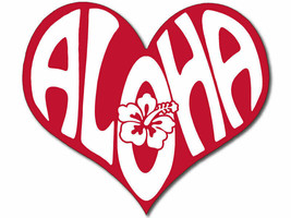 4&quot; Heart Red Aloha Sticker Hawaii Hibiscus Native car sticker decal usa made - £13.46 GBP