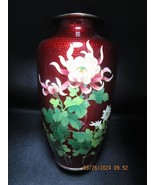Kiku Chrysssanthemum Shippo Cloisonne c1930 Ginbari red vase 8&quot; with a chip - $135.40 CAD