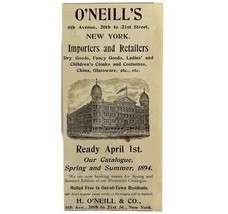 O&#39;Neill&#39;s Importers Retailers 1894 Advertisement Victorian New York City... - $19.99