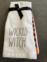 RAE DUNN Happy Halloween Trick Or Treat Black Orange Kitchen Towel Set Of 3 NWT - £12.14 GBP