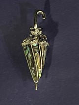 Silver Tone Abalone &amp; Rhinestone Umbrella Brooch Lapel Pin - £3.99 GBP