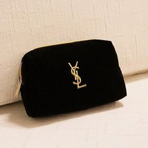 YVES SAINT LAURENT YSL make up poach novelty gold logo 13 x 19 cm  black... - $49.22