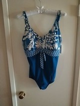 24th &amp; Ocean Tummy Control Teal Blue White Vneck Onepiece Swimsuit Size 18W NWT  - £19.84 GBP