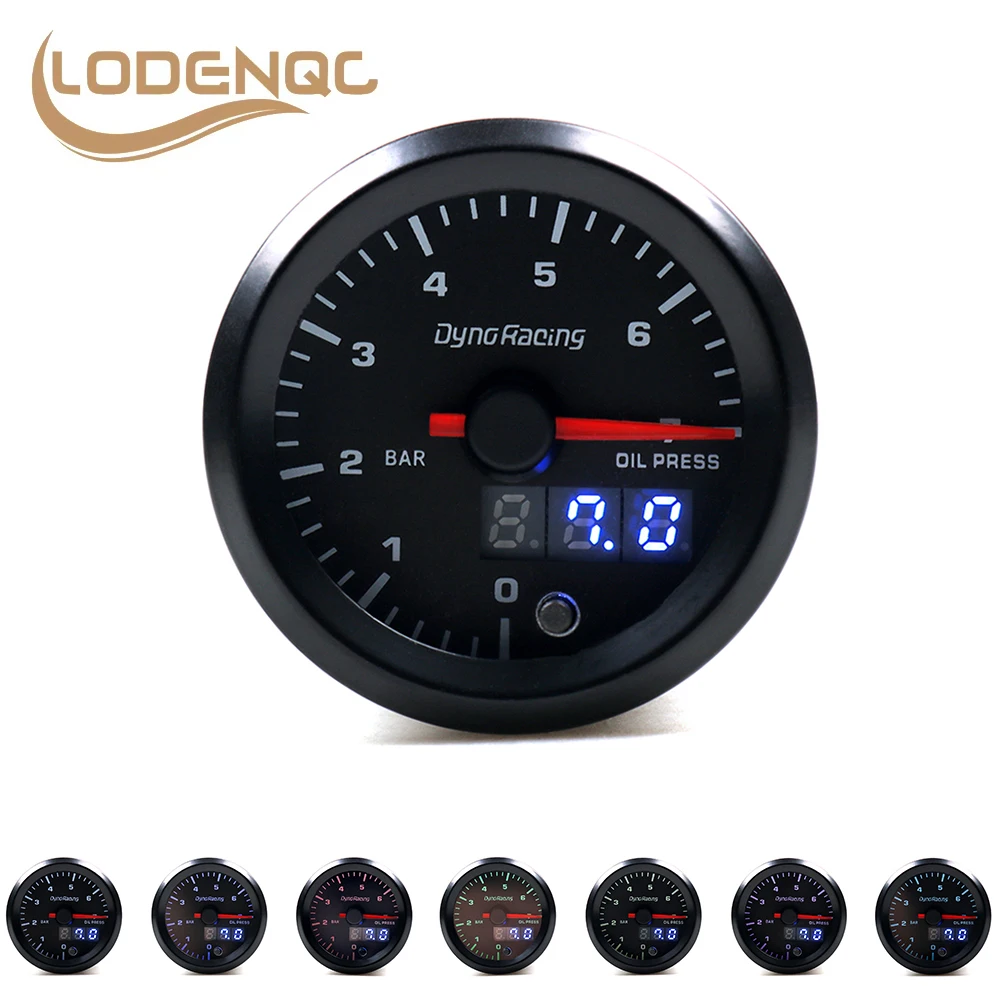 Lodenqc Car Meter Oil Pressure Gauge 2&quot; 52mm Dual Display 0-7Bar 7 Colors LED - £37.33 GBP