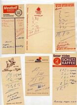 6 Kaffee Coffee Receipts Europe 1960's Azul Schutz Westhoff Costaria Kof... - $17.82