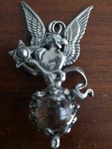 Vintage Pewter Fairy Pendant With Clear Color Glitter Glass Ball 2.5” - $53.10 CAD