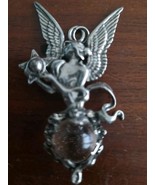 Vintage Pewter Fairy Pendant With Clear Color Glitter Glass Ball 2.5” - $714.84 MXN