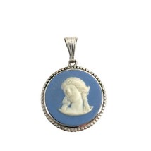 Sterling Silver Signed FAW Wedgwood Vintage Blue Jasperware Lady Cameo P... - $37.62