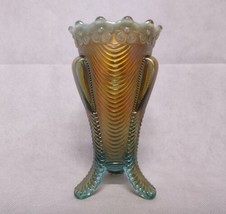 Rare Northwood Daisy &amp; Drape Vase Aqua Opalescent 3 Footed Carnival Glass Flared - £186.09 GBP