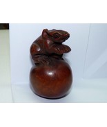 Vintage Japanese Detailed Hand-Carved Wooden Netsuke, Mouse on a Ball, H... - $1,311.47 MXN
