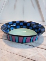 Wassi Art Pottery Jamaica Serving Dish Bowl Stripes/Checked Blue/Purple Signed  - £10.32 GBP