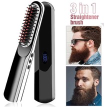 Wireless Men Quick Beard Straightener Hair Style Comb Lcd Multifunctiona... - £55.87 GBP