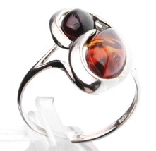 Argento Sterling 925 Multicolore Scuro &amp; Luce Marrone Ovale Ambra Baltica Anello - $21.74