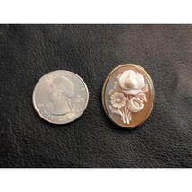 Coque Cameo Floral Rose Broche Pendentif 800 Main Argent Sculpté Italie - $114.30