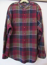 Roundtree &amp; Yorke Plaid Shirt L/S 100% Cotton Banded Neck Men&#39;s Xl - £18.07 GBP