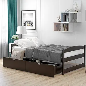 Merax Platform Bed, with Two Drawers with Wheels can be Placed on Both S... - $313.99