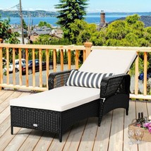 PE Rattan Armrest Chaise Lounge Chair with Adjustable Pillow - £194.89 GBP