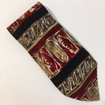 We Care Neck Tie 100% Silk Geometric Abstract Men&#39;s Burgundy Gold Green ... - £9.48 GBP