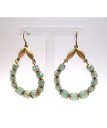 Vtg Boho Style Gold Tone Turquoise Bead Hoop Earrings Nice Look - $21.03 CAD
