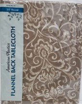 Flannel Back Vinyl Printed Tablecloth 60&quot; ROUND (4-6 people) FLOWERS ON ... - $14.84
