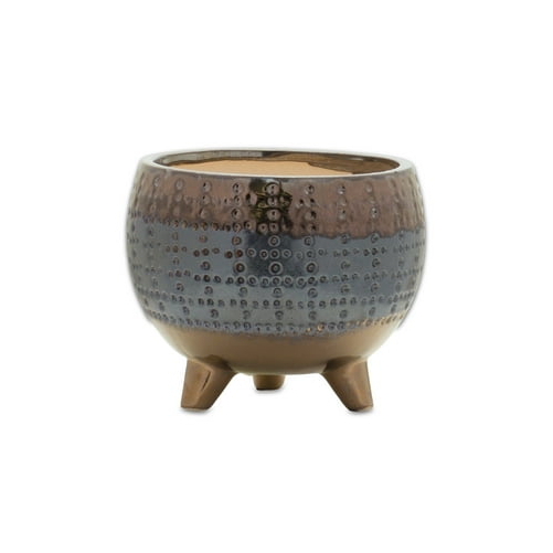 Dotted Ceramic Planter with Pewter Accent 5.25&quot;H - $52.56